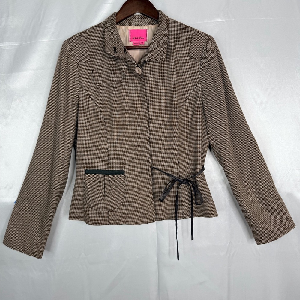 Phoebe Hidden Button Houndstooth Blazer Jacket‎ Size 14 Stretch Lined